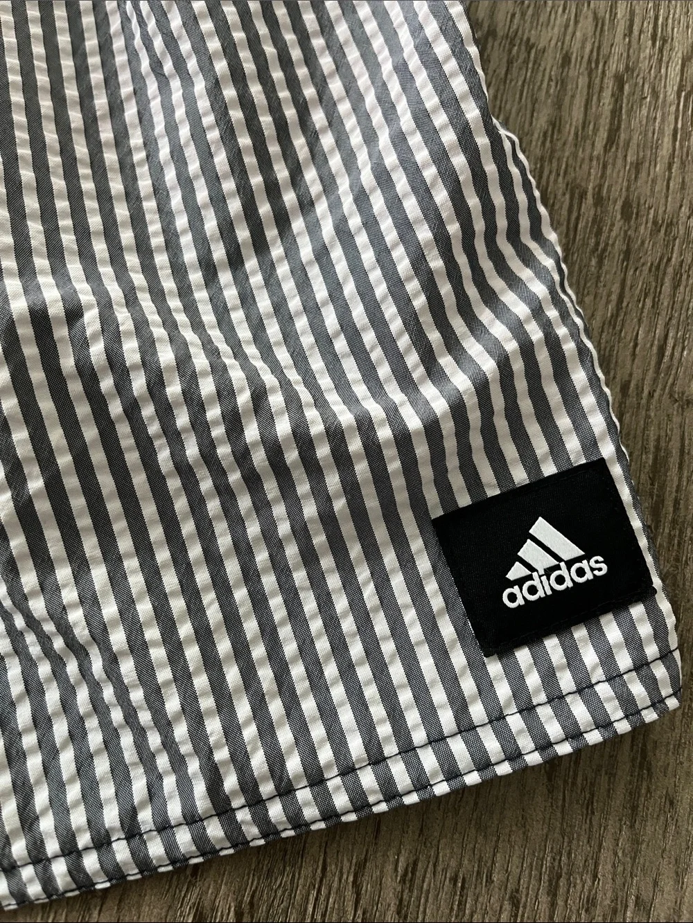 adidas Men's Seersucker-Stripe Swim Trunks Legend Ink/White 4XL